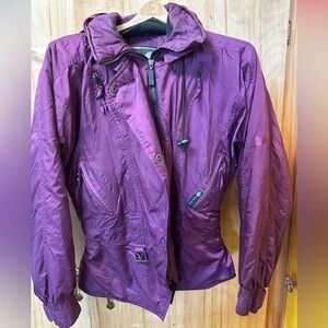 Vintage retro COULOIR 80s eggplant Purple Women’s ski jacket. Hood & belt! 10